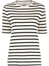 Jil Sander Black And White Knitted Striped T-shirt In Cotton Woman