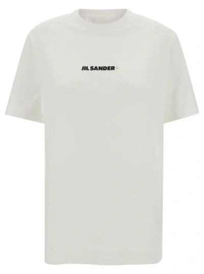 JIL SANDER WHITE T-SHIRT WITH CONTRASTING LOGO PRINT