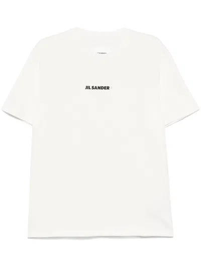 Jil Sander Men White Crewneck T-shirt With Logo Lettering On The Front In Cotton Man