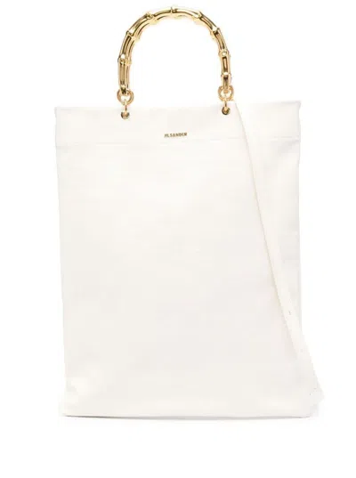 Jil Sander White Tote Bag With Bamboo Handles In Leather Woman