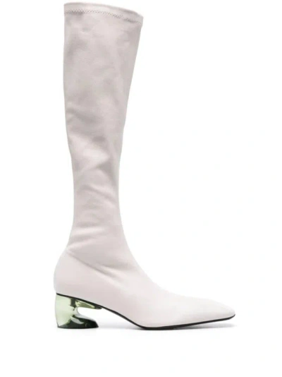 Jil Sander Translucent-heel Leather Boots In White
