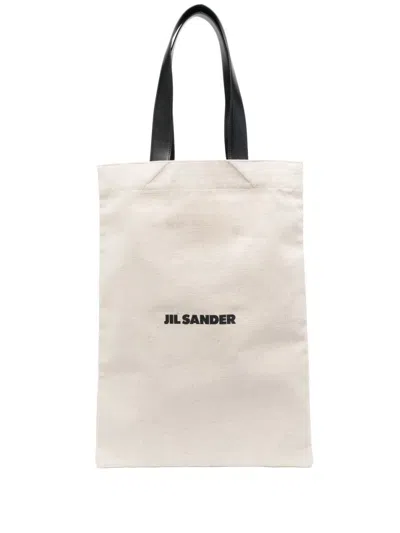 JIL SANDER WHITE WHITE LOGO LARGE TOTE