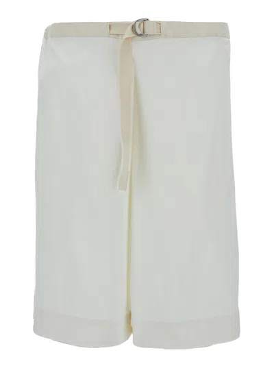 Jil Sander White Wide Leg Bermuda Shorts In Cotton Man In Multicolor