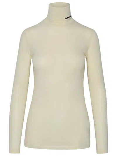 Jil Sander White Wool Blend Sweater In Beige