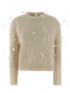 Jil Sander Long Sleeve Knit Sweater With Feather Accents In Neutral