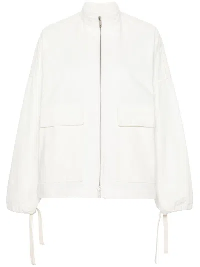 Jil Sander White Zip-up Jacket With Logo Patch And Cargo Pockets