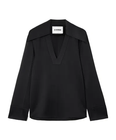 Jil Sander Wide-collar Satin Blouse In Black
