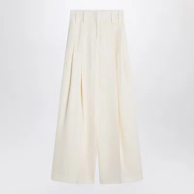 JIL SANDER JIL SANDER  WIDE CREAM TROUSERS IN SILK BLEND