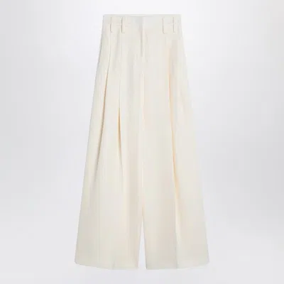 Jil Sander Wide Cream Trousers In Silk Blend In Neutral