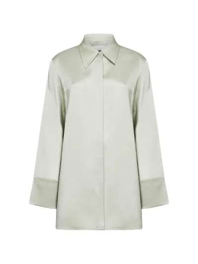 Jil Sander Satin Shirt Long Sleeves Pointed Collar In Green