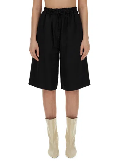 Jil Sander Wide Leg Bermuda Shorts In Black