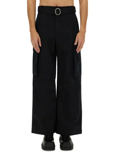 Jil Sander Wide-leg Cargo Pants With Utility Pockets In Black