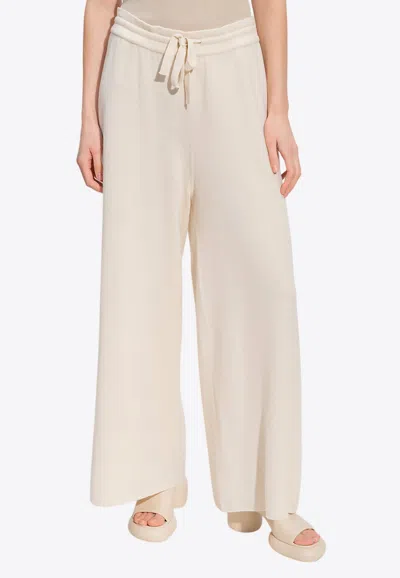 Jil Sander Wide-leg Cashmere Drawstring Pants In Beige