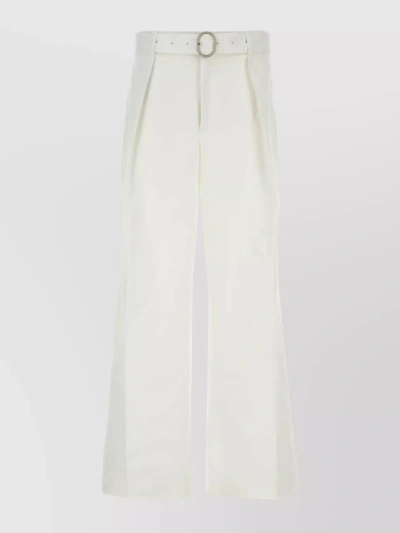 Jil Sander Wide Leg Cotton Pant With Belt Loops And Back Pockets In White