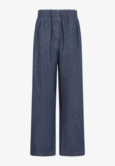 Jil Sander Wide Leg Elasticated Pant 38 In Blue