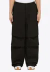 Jil Sander Black Oversize Cotton Trousers In Beige