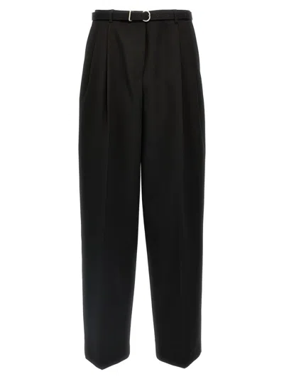 JIL SANDER WIDE-LEG WOOL TROUSERS WITH SATIN SIDE DETAIL