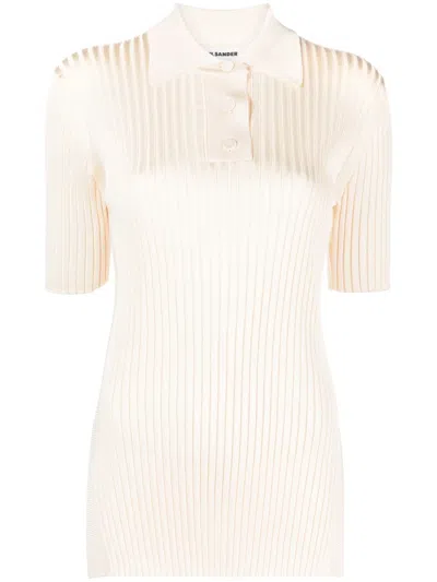 Jil Sander Wide-ribbed Polo Shirt In Neutrals