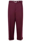 Jil Sander Tailored Wool Trousers Buckle Detail In Burgundy
