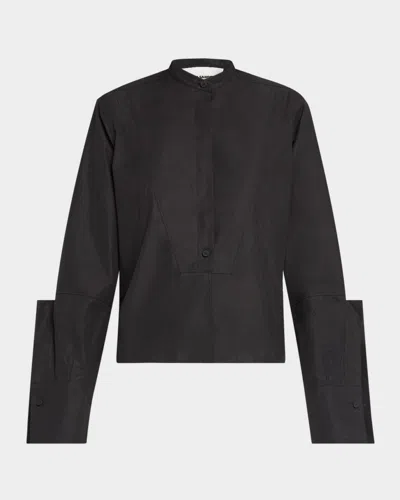 Jil Sander Winged-cuff Button-down Shirt In Black