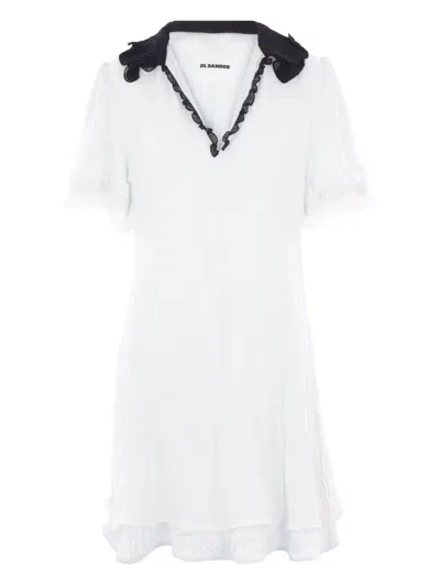 Jil Sander Wingtip-collar Ruffled Dress In White