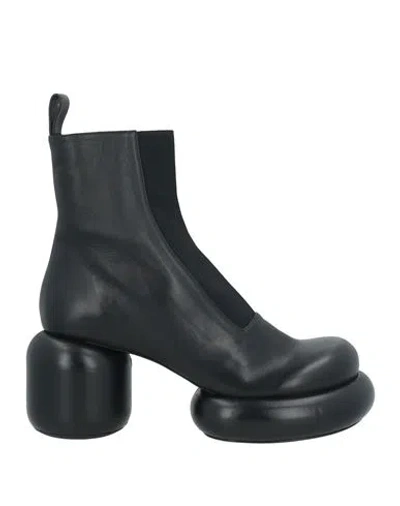 Jil Sander Woman Ankle Boots Black Size 5.5 Leather, Textile Fibers