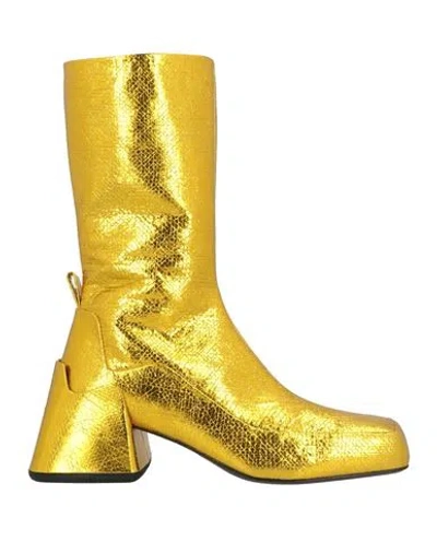 Jil Sander Woman Ankle Boots Gold Size 11 Leather