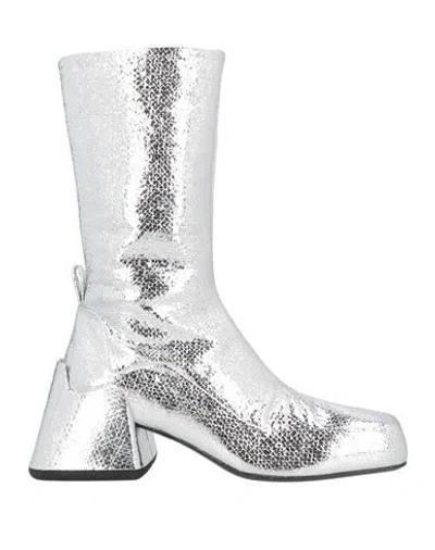 JIL SANDER JIL SANDER WOMAN ANKLE BOOTS SILVER SIZE 8 LEATHER