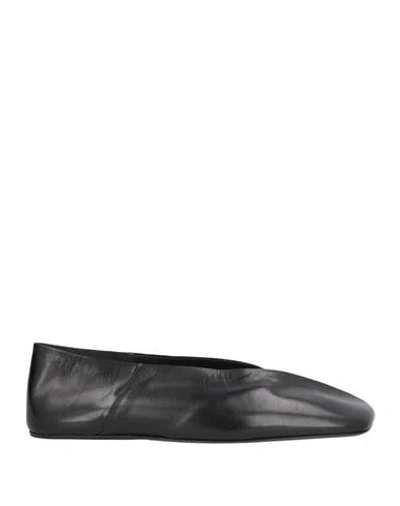 Jil Sander Woman Ballet Flats Black Size 6 Ovine Leather