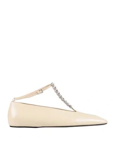 Jil Sander Woman Ballet Flats Cream Size 8 Leather In White
