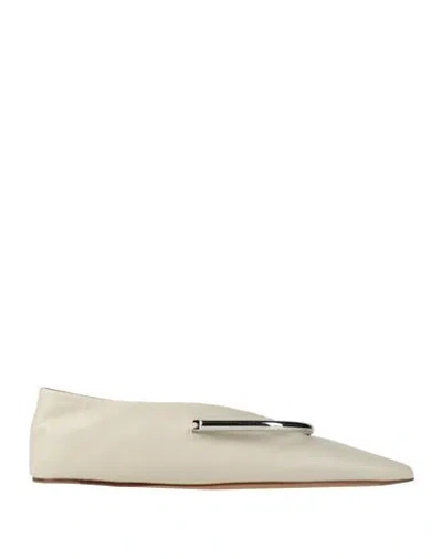 Jil Sander Woman Ballet Flats Ivory Size 8 Leather In White