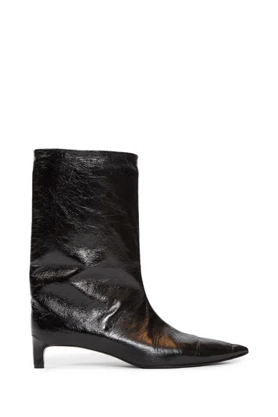 Jil Sander 35mm Leather Ankle Boots In Black