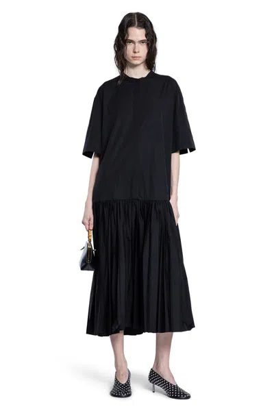 JIL SANDER COTTON POPLIN PLEATED SHIRT DRESS