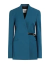 Jil Sander Woman Blazer Deep Teal Size 2 Wool, Viscose, Cow Leather In Green