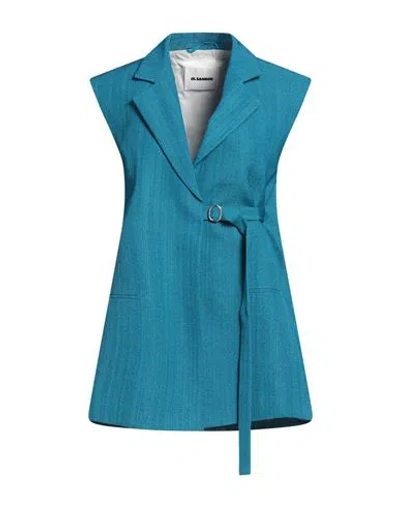 Jil Sander Woman Blazer Turquoise Size 8 Viscose, Silk In Blue