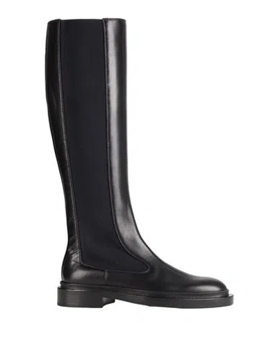 JIL SANDER JIL SANDER WOMAN BOOT BLACK SIZE 6 LEATHER, ELASTIC FIBRES