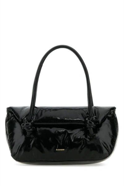 Jil Sander 'knot Small' Black Shoulder Bag With Laminated Logo
