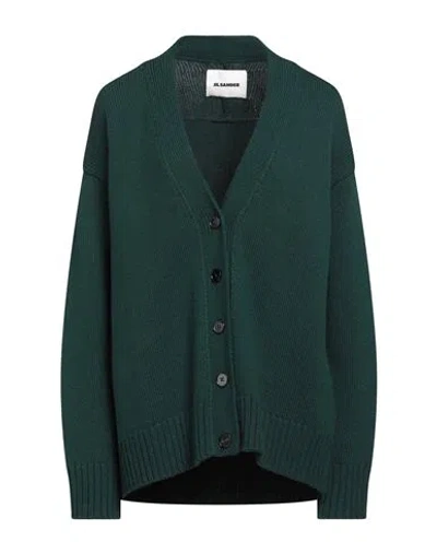 Jil Sander Woman Cardigan Dark Green Size 6 Cashmere, Cotton, Polyester