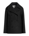 Jil Sander Woman Coat Charcoal Size M Virgin Wool, Polyamide, Calfskin In Black