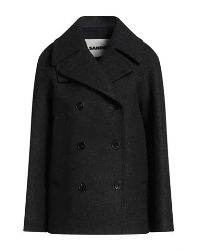 Jil Sander Woman Coat Charcoal Size M Virgin Wool, Polyamide, Calfskin