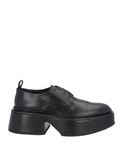 Jil Sander Woman Lace-up Shoes Black Size 8 Leather