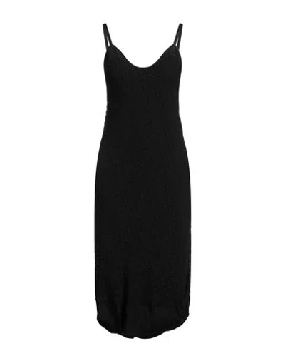 Jil Sander Black Calf Lenght V-neck Slip Dress, With Full Skirt And Diagonal Cut, In Viscose Woman