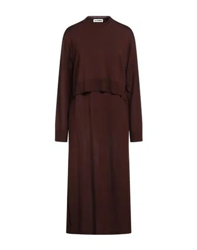 Jil Sander Woman Midi Dress Cocoa Size 2 Wool In Burgundy
