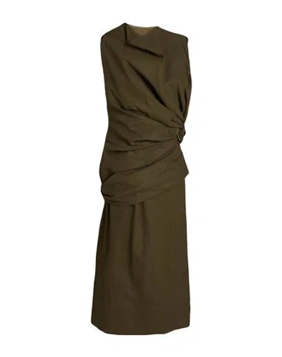 Jil Sander Woman Midi Dress Military Green Size 2 Linen