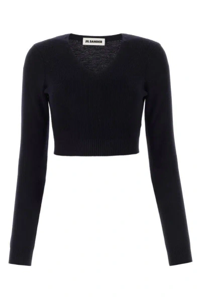 JIL SANDER JIL SANDER WOMEN MIDNIGHT BLUE WOOL SWEATER