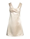 Jil Sander Side Split Satin Sheath Dress With Inner Petticoat In Beige
