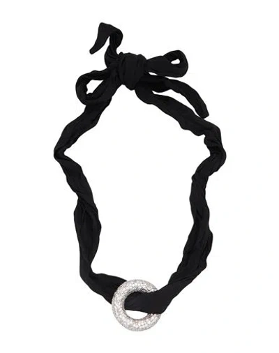 Jil Sander Woman Necklace Black Size - Textile Fibers, Metal In Gray
