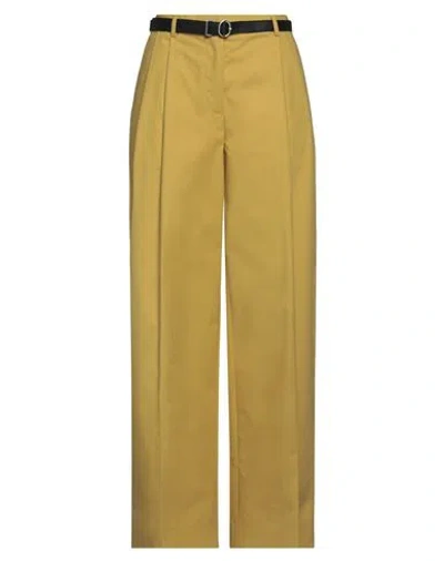 Jil Sander Woman Pants Acid Green Size 4 Wool, Cow Leather In Yellow