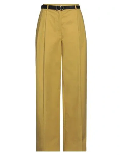 Jil Sander Woman Pants Lime Green Size 4 Wool, Cow Leather