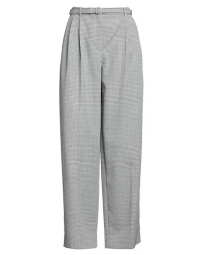 JIL SANDER JIL SANDER WOMAN PANTS LIGHT GREY SIZE 4 VIRGIN WOOL, COW LEATHER